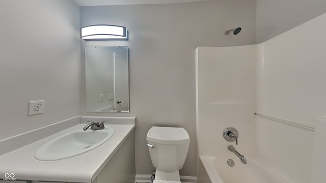 full bathroom with vanity, shower / bath combination, and toilet