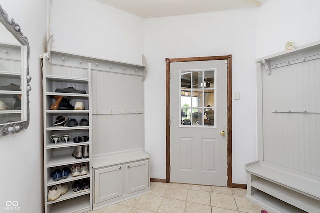 mudroom featuring light tile patterned flooring