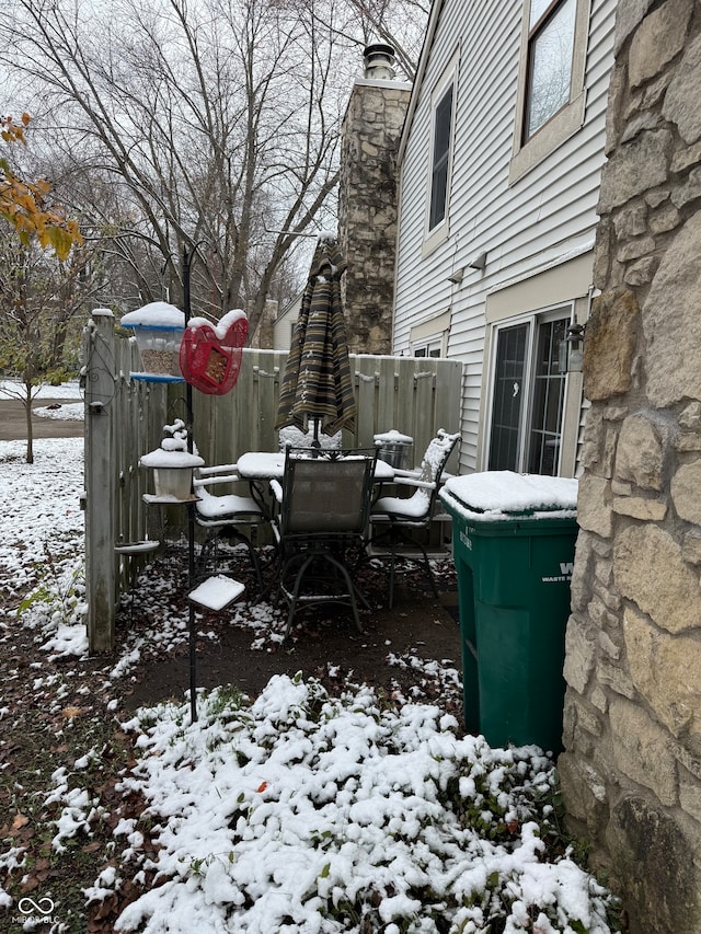 view of snow covered deck