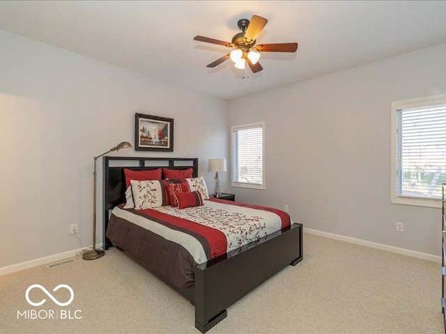 bedroom featuring carpet and ceiling fan