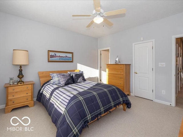 bedroom featuring carpet flooring and ceiling fan