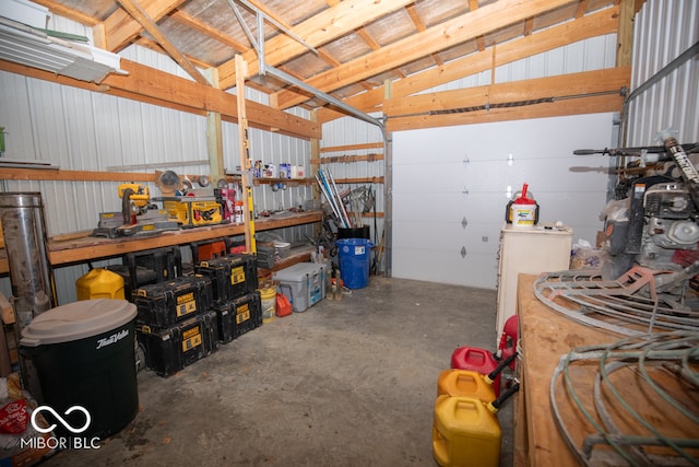 garage featuring a workshop area