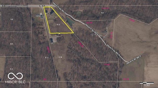 6255 E County Road 850 N, North Vernon, IN 47265 - aerial overview of property's location with property boundaries highlighted