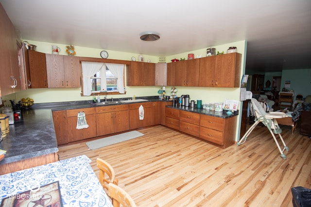 kitchen with sink and light hardwood / wood-style flooring