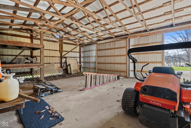 garage with metal wall