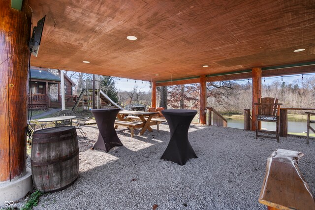 view of patio featuring stairway