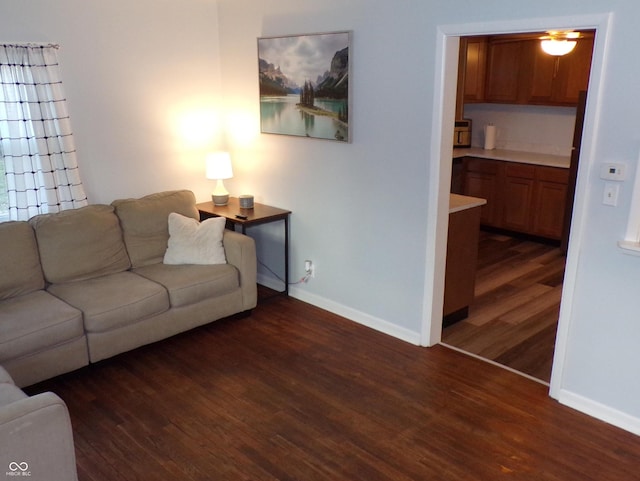 living room with dark wood-type flooring