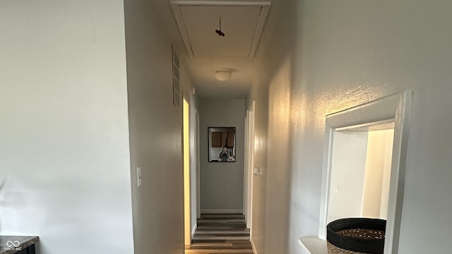 hallway with dark wood-type flooring