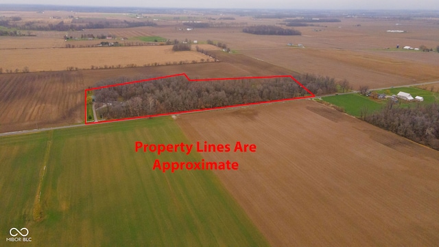 birds eye view of property featuring a rural view