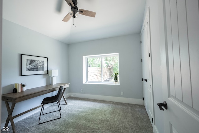 office space featuring carpet flooring and ceiling fan