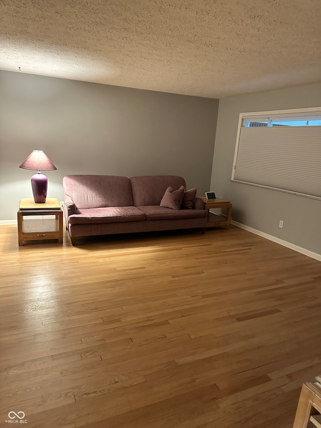 unfurnished living room with light hardwood / wood-style flooring and a textured ceiling