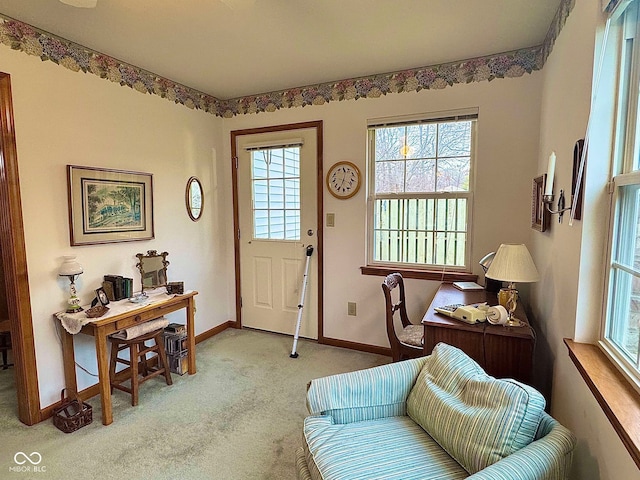 carpeted foyer entrance featuring a healthy amount of sunlight