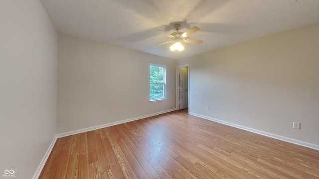 empty room featuring ceiling fan and light wood-type flooring