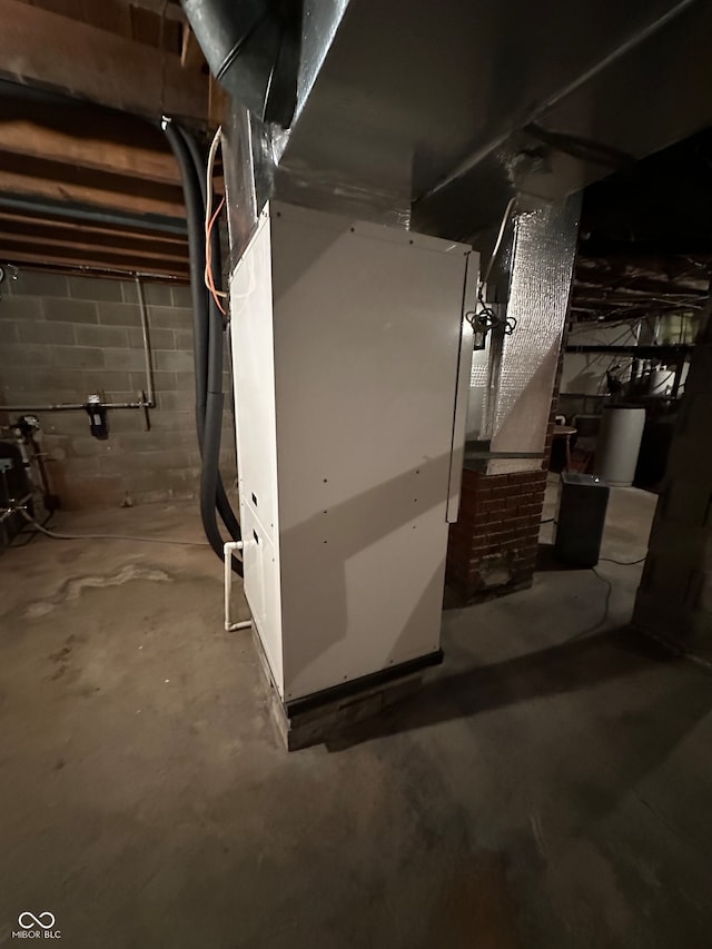 basement with heating unit