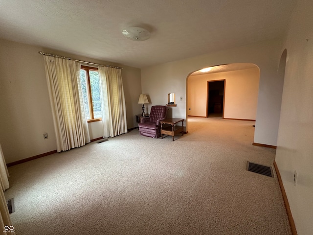 sitting room featuring light carpet