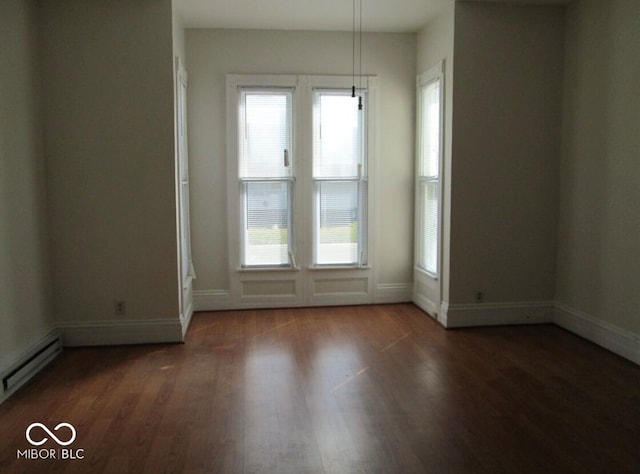 spare room featuring a wealth of natural light and dark wood-type flooring