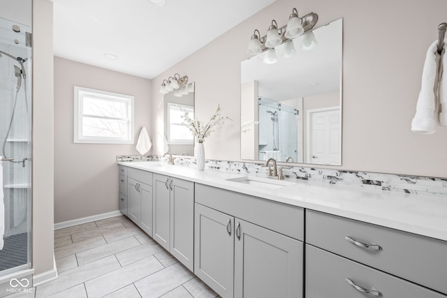 bathroom with vanity and walk in shower