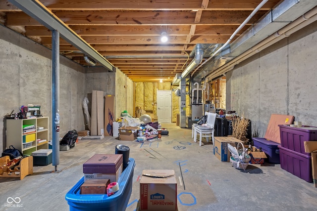 basement with heating unit