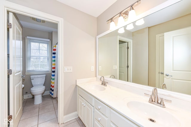 bathroom with tile patterned flooring, vanity, and toilet