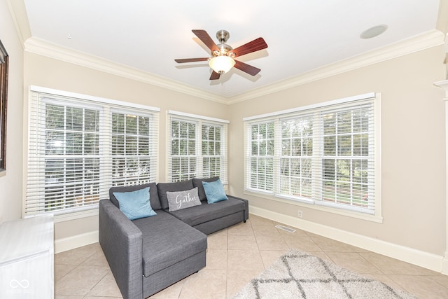 interior space with ceiling fan