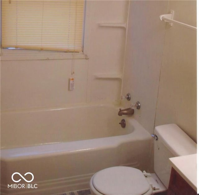 full bathroom featuring vanity, shower / bathtub combination, and toilet