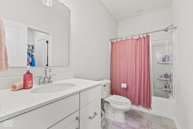 full bathroom featuring tile patterned flooring, vanity, shower / bath combo, and toilet