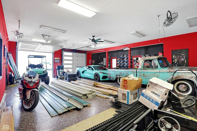 garage with ceiling fan