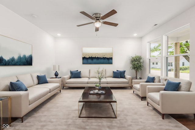 living room with ceiling fan