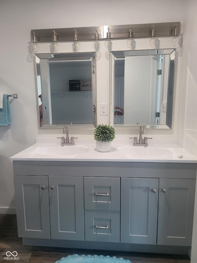 bathroom featuring hardwood / wood-style floors and vanity