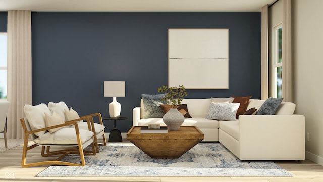 living room featuring light wood-type flooring