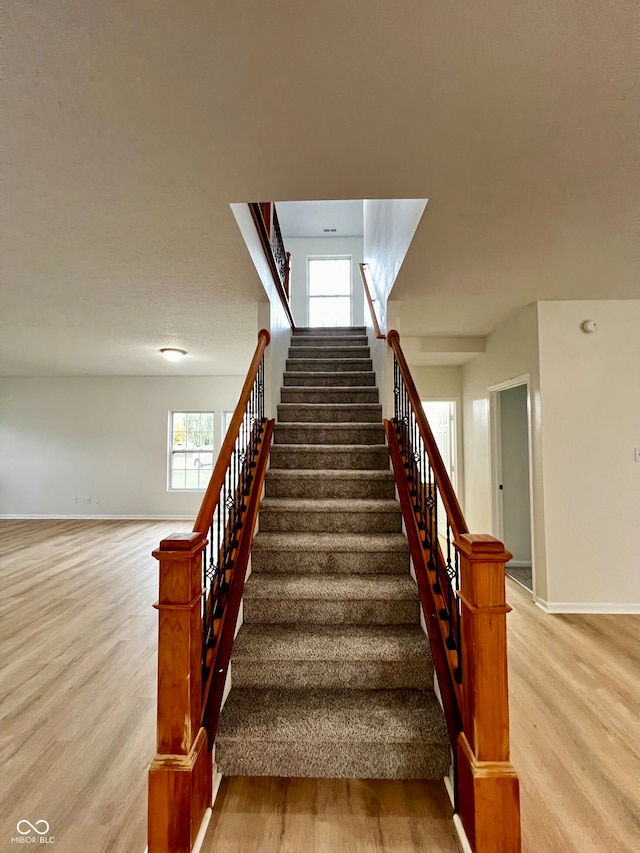 staircase with wood-type flooring