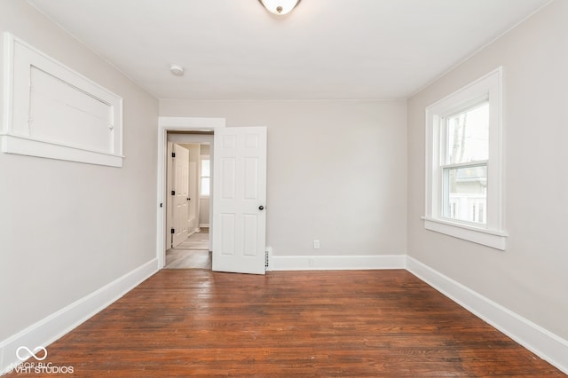 empty room with dark wood-type flooring