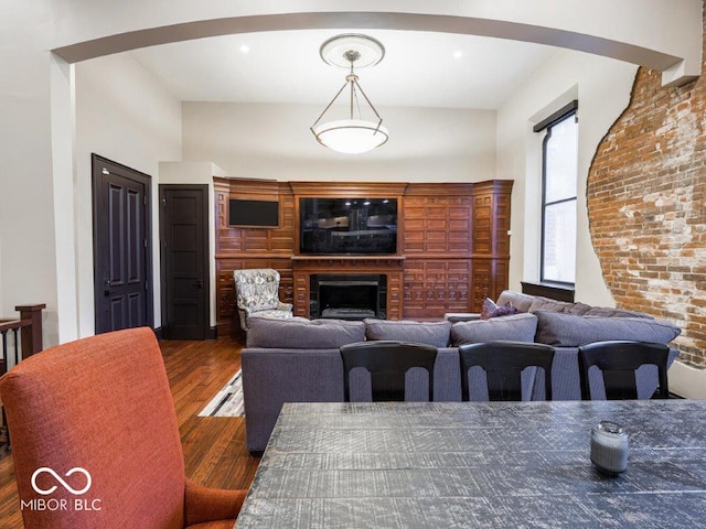 living room featuring dark hardwood / wood-style floors