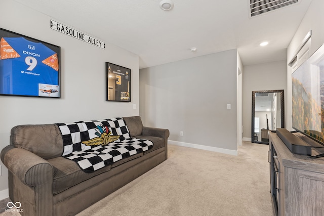 living room with light carpet