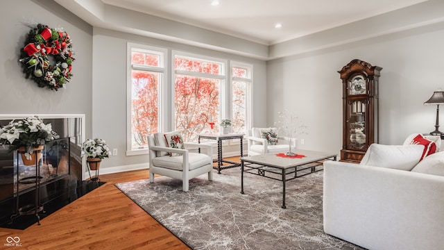 sitting room featuring crown molding and hardwood / wood-style floors