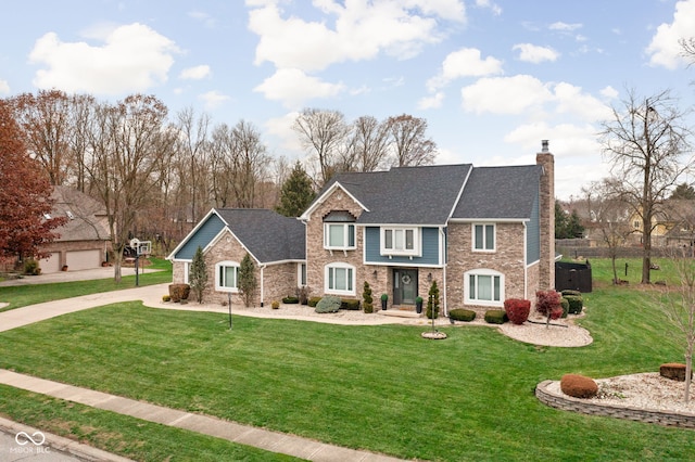 view of front of property featuring a front lawn