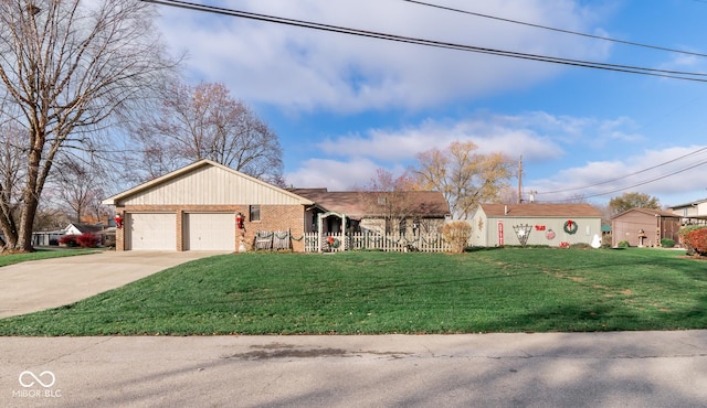 ranch-style house with a front yard and a garage