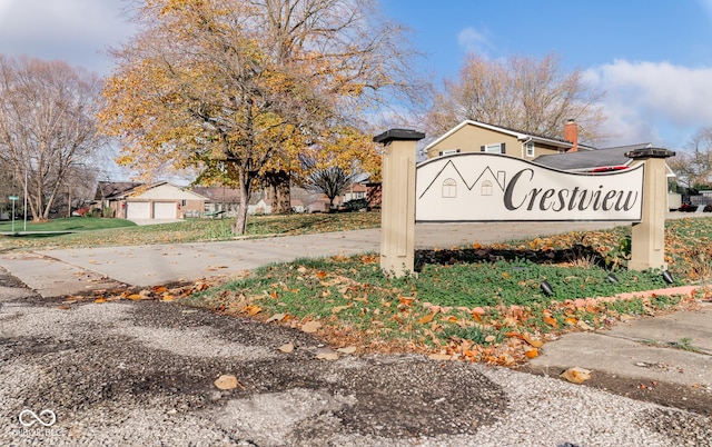 community sign with a garage