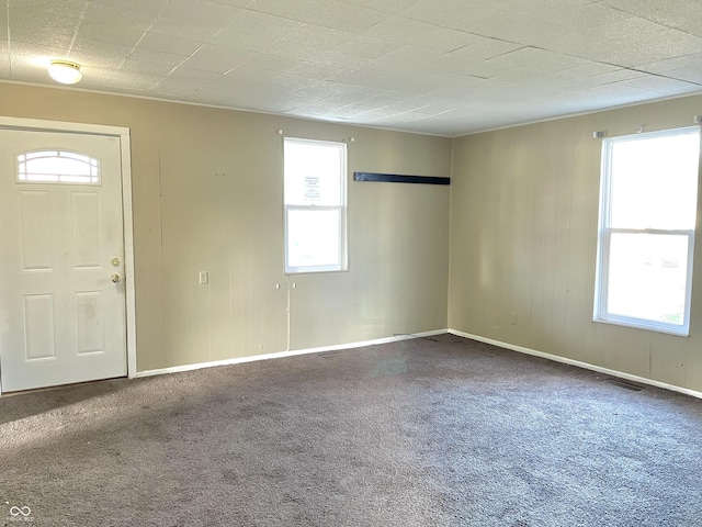 foyer with carpet flooring