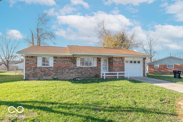 ranch-style house with a front lawn and a garage