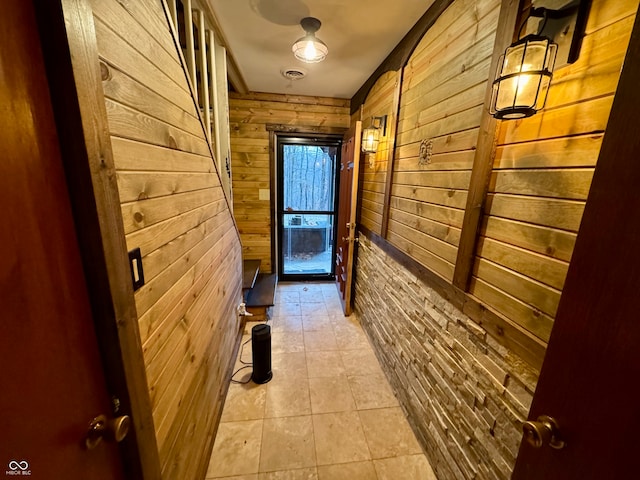 corridor with wood walls