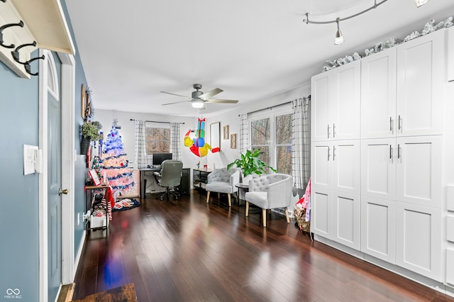 interior space featuring dark hardwood / wood-style floors and ceiling fan