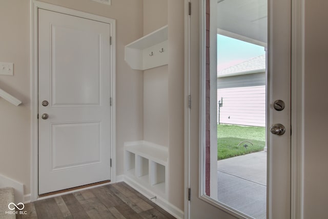 mudroom with hardwood / wood-style flooring