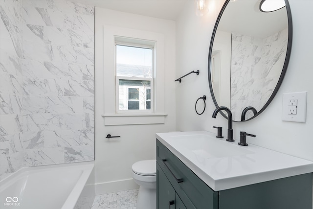 full bathroom with vanity, toilet, and tiled shower / bath combo