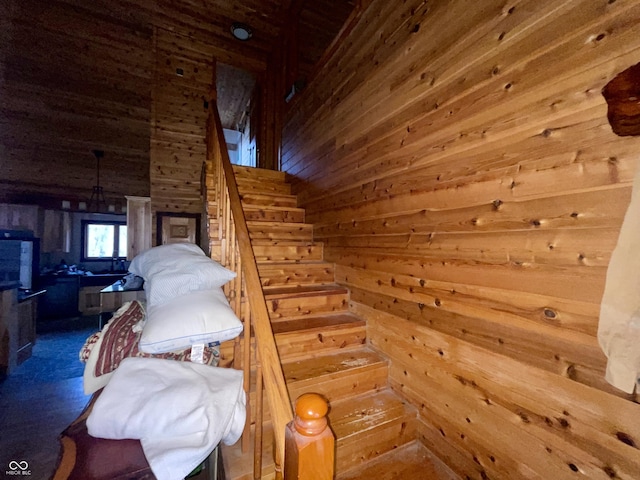 227 Victory Hl, Coatesville, IN 46121 - staircase with wood walls and wooden ceiling