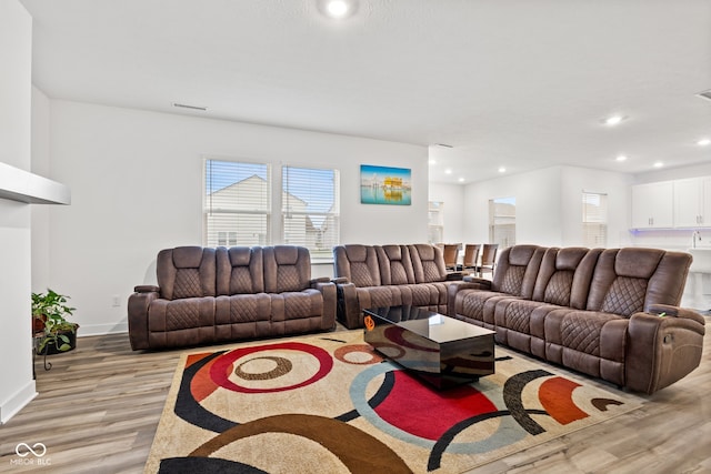 living room featuring light hardwood / wood-style flooring