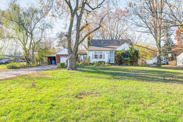 single story home with a front yard and a carport