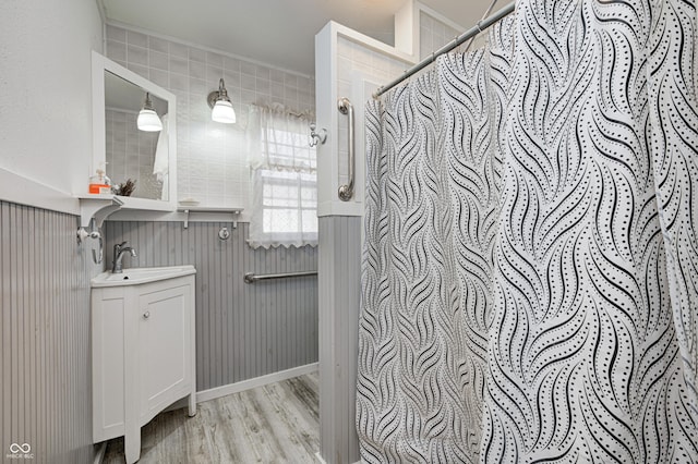 80 S Mickley Ave, Indianapolis, IN 46241 - full bathroom featuring vanity, wood finished floors, and a shower with curtain