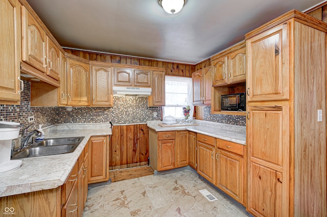 kitchen with decorative backsplash and sink