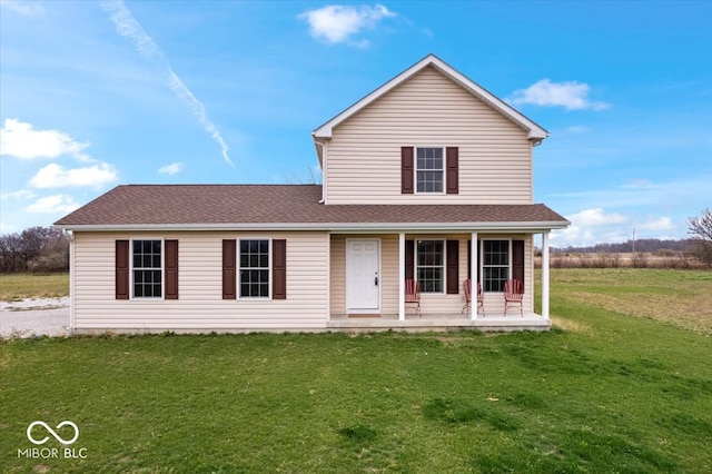 view of front of house with a front yard and a porch